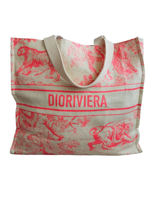 Christian Dior Pink/Beige Straw Dioriviera Tote Bag