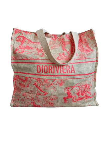 Christian Dior Pink/Beige Straw Dioriviera Tote Bag