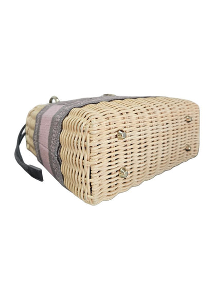Christian Dior Pink/Beige Canvas & Wicker Mini Lady Dior Top Handle Bag