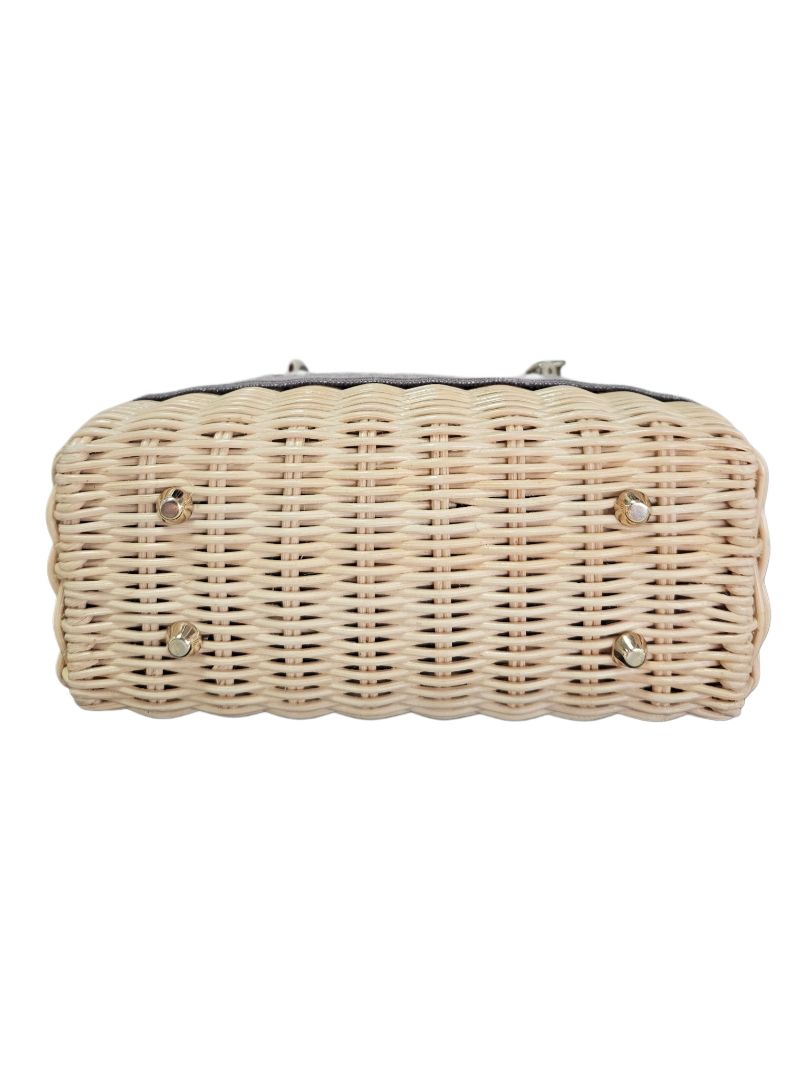 Christian Dior Pink/Beige Canvas & Wicker Mini Lady Dior Top Handle Bag