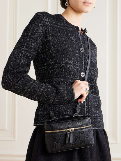 GUCCI GG Emblem mini debossed textured-leather shoulder bag