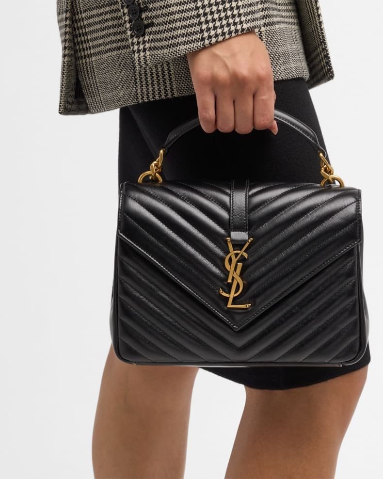 Saint Laurent College Medium YSL Flap Top-Handle Bag in Quilted Leather