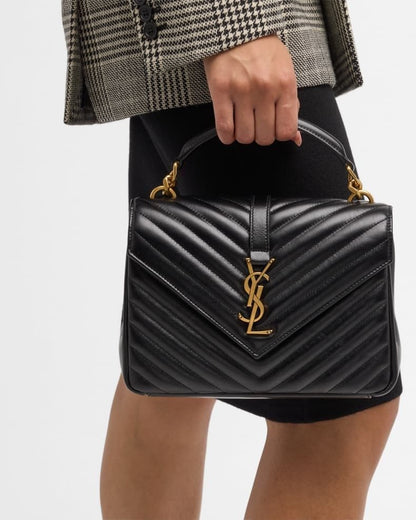 Saint Laurent College Medium YSL Flap Top-Handle Bag in Quilted Leather
