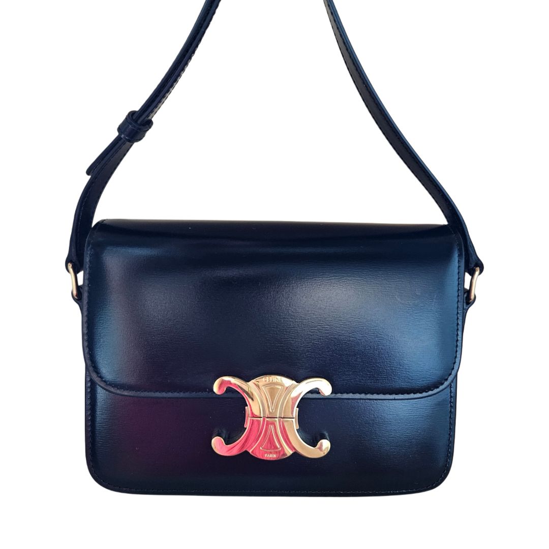 Celine Teen Triomphe Bag in Shiny Black Calfskin