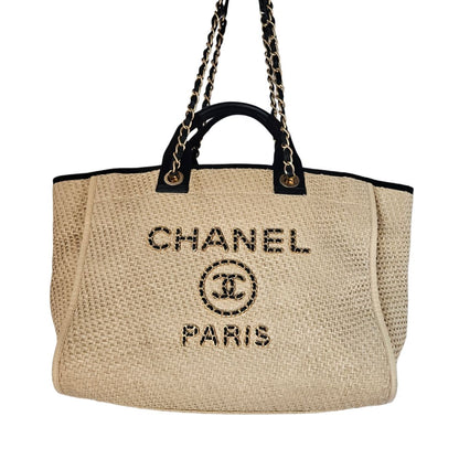 Chanel Beige Raffia Deauville Shopping Tote Bag