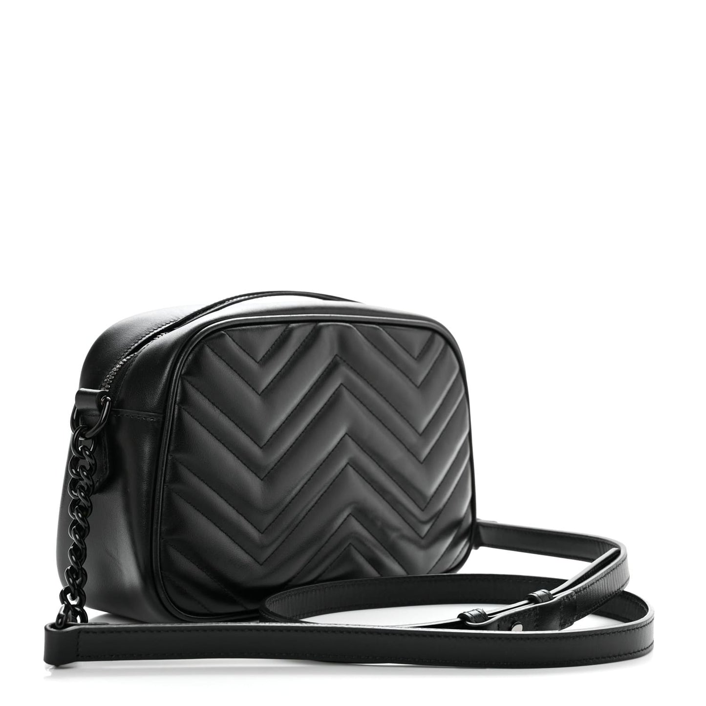 Gucci Calfskin Matelasse Monochrome Small GG Marmont Chain Shoulder Bag Black