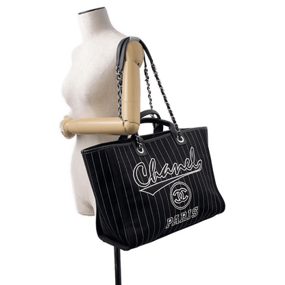 CHANEL Deauville 2wayTote Bag Black A66941 Cotton Leather