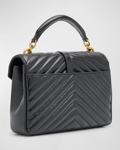 Saint Laurent College Medium YSL Flap Top-Handle Bag in Quilted Leather