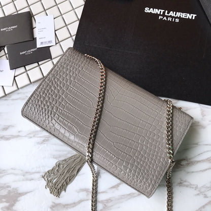 Saint Laurent Grey Crocodile Embossed Kate Medium