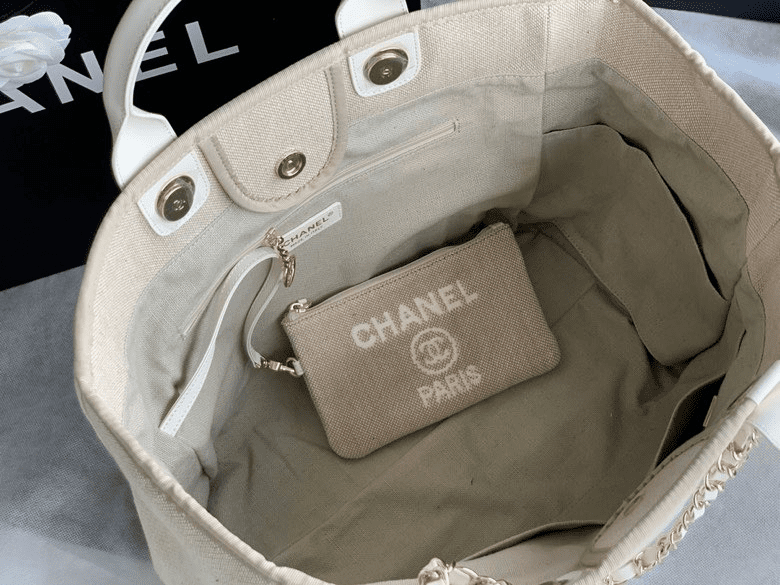 Chanel Mixed Fibers Calfskin Deauville Tote Light Grey
