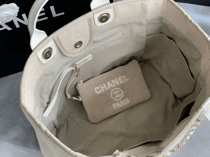 Chanel Mixed Fibers Calfskin Deauville Tote Light Grey