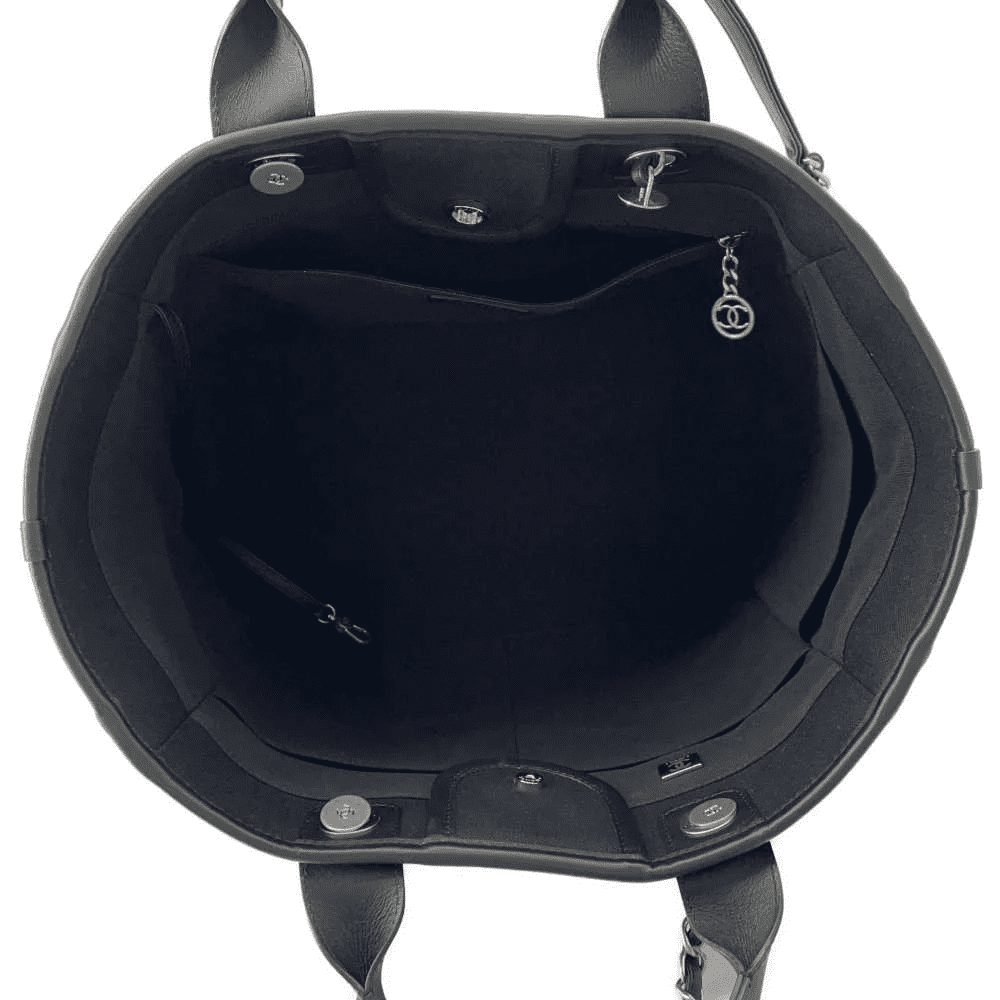 CHANEL Deauville 2wayTote Bag Black A66941 Cotton Leather