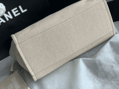 Chanel Mixed Fibers Calfskin Deauville Tote Light Grey