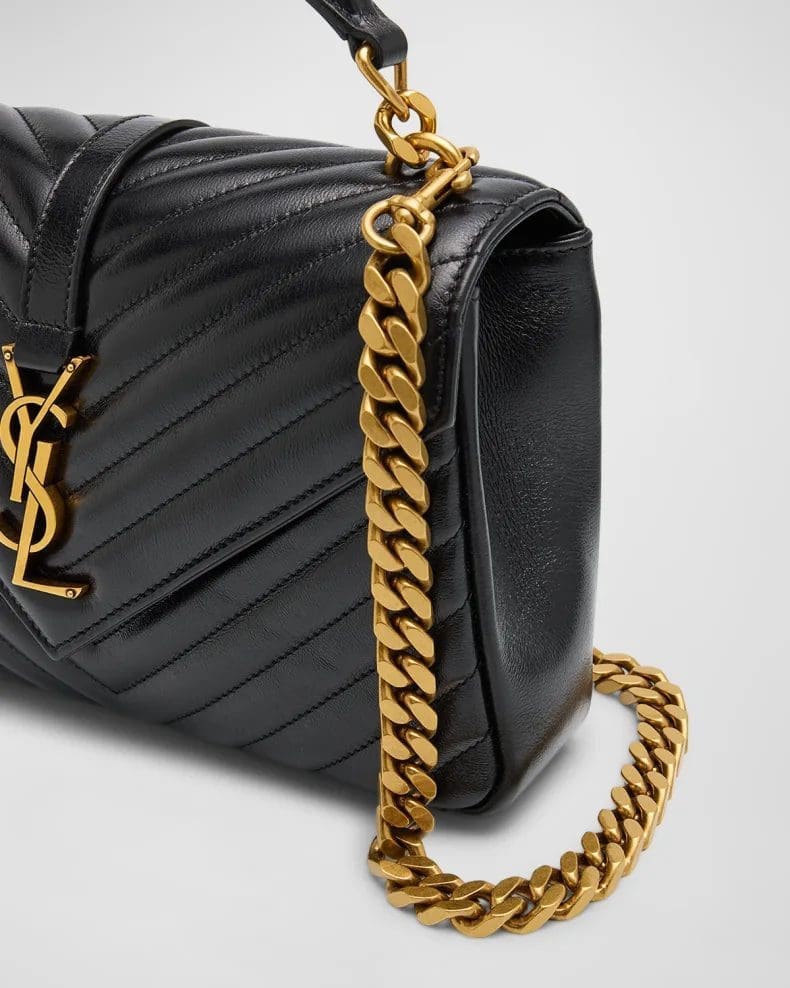 Saint Laurent College Medium YSL Flap Top-Handle Bag in Quilted Leather