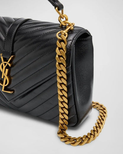 Saint Laurent College Medium YSL Flap Top-Handle Bag in Quilted Leather