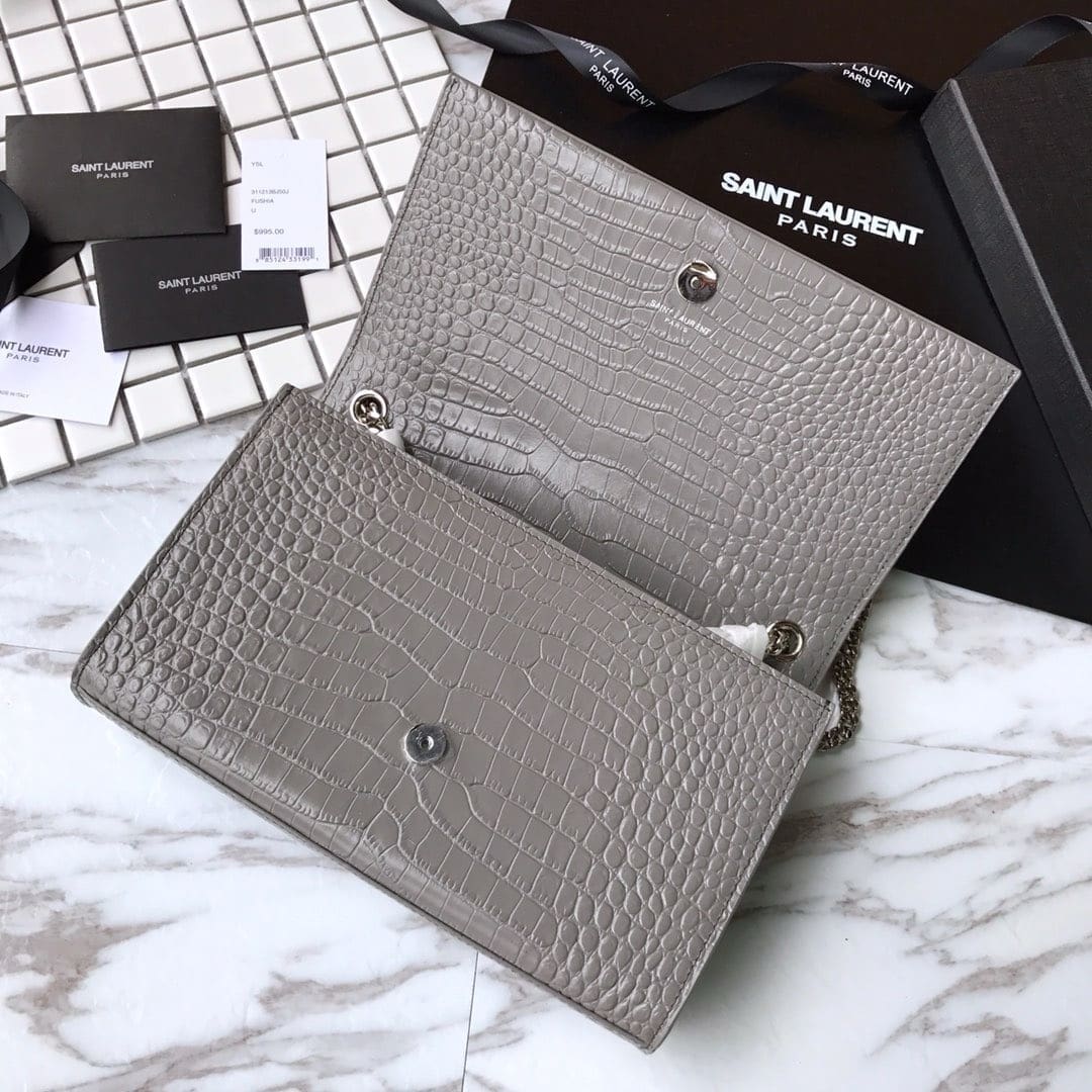 Saint Laurent Grey Crocodile Embossed Kate Medium