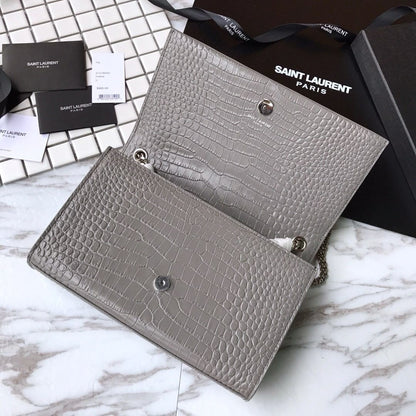 Saint Laurent Grey Crocodile Embossed Kate Medium