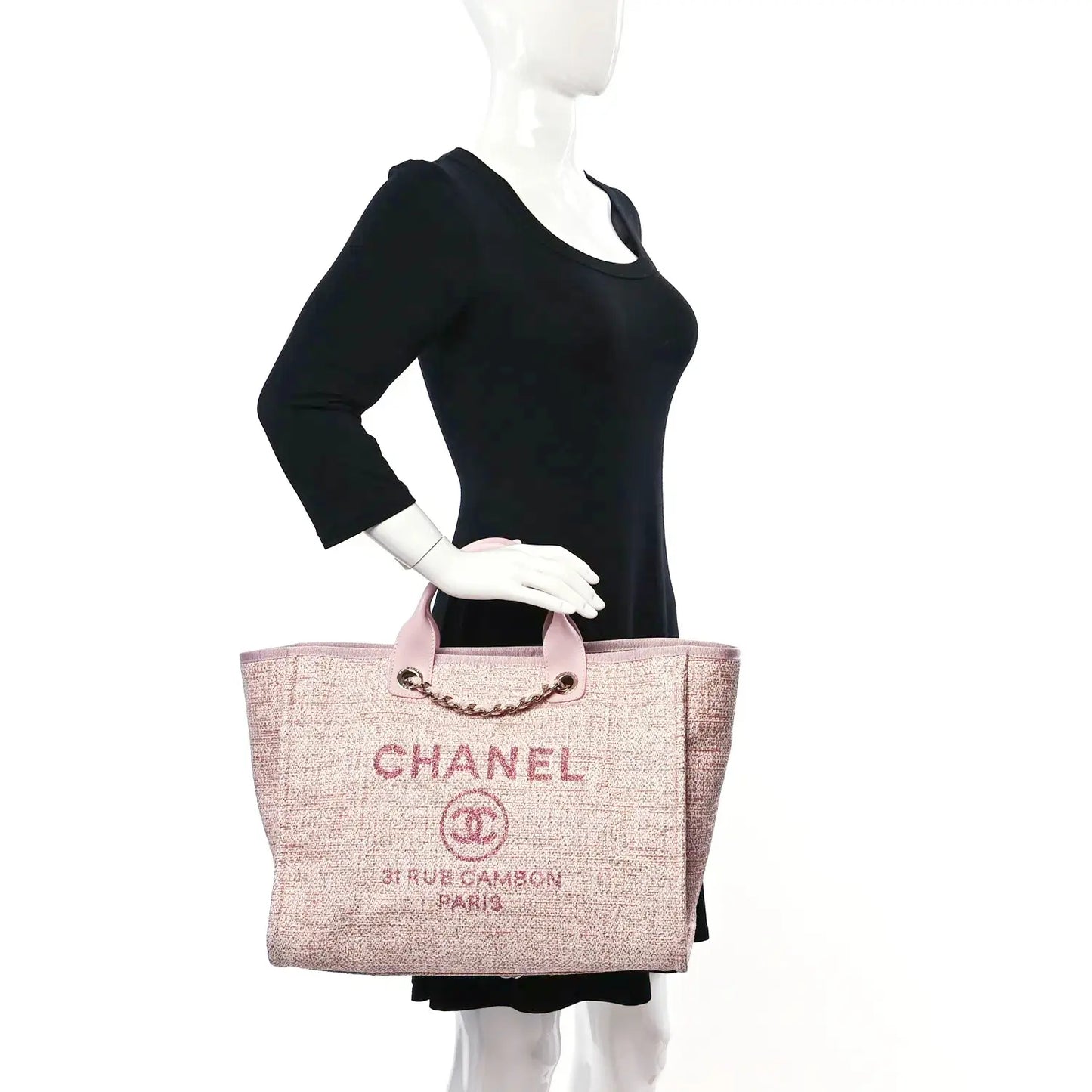 Chanel Mixed Fibers Calfskin Deauville Tote pink