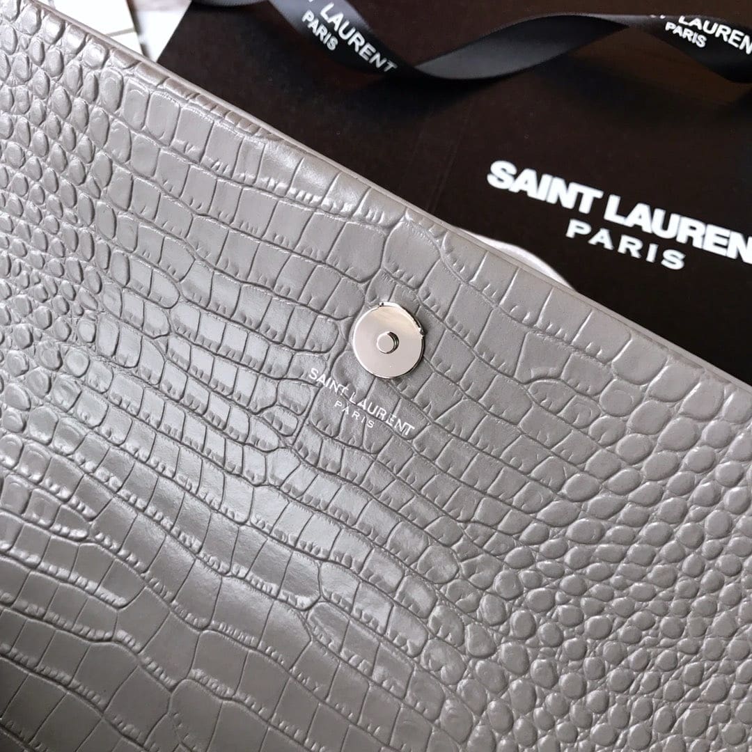 Saint Laurent Grey Crocodile Embossed Kate Medium