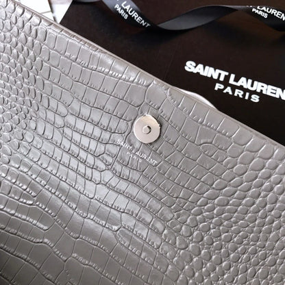 Saint Laurent Grey Crocodile Embossed Kate Medium