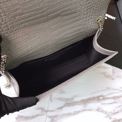 Saint Laurent Grey Crocodile Embossed Kate Medium