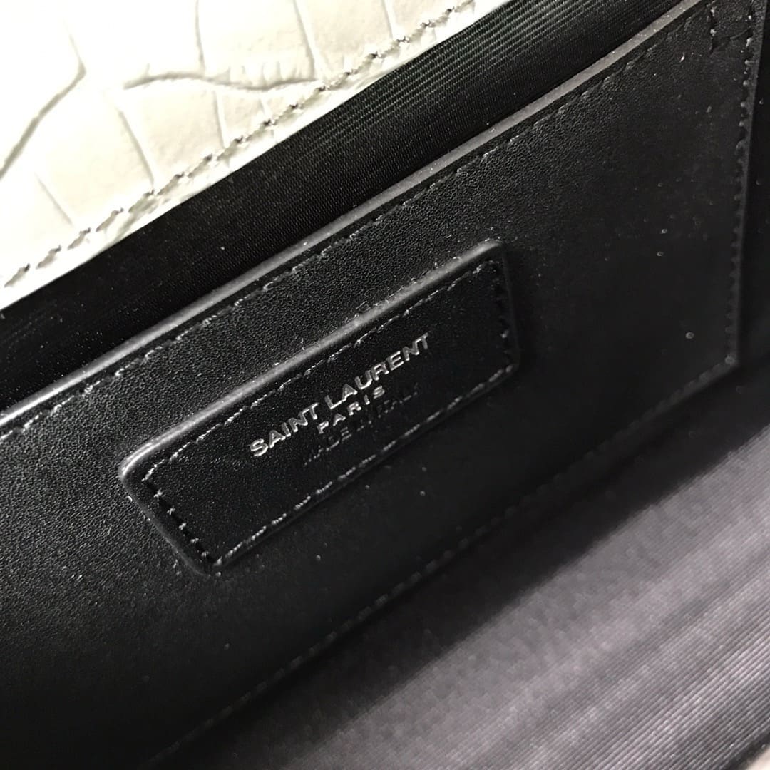 Saint Laurent Grey Crocodile Embossed Kate Medium
