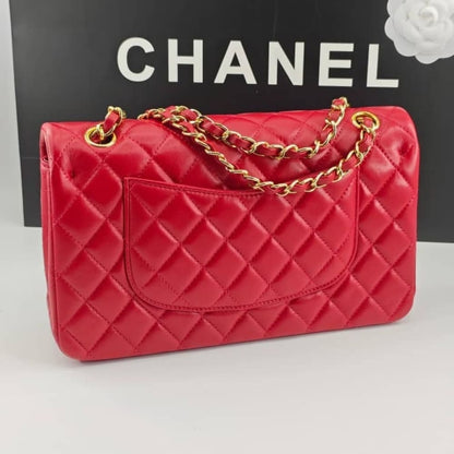 CHANEL MEDIUM CLASSIC DOUBLE FLAP RED GOLD HARDWARE 25CM