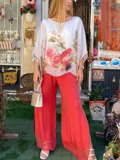 Elegant Flowing Chiffon Wide-leg Holiday Women's Suit