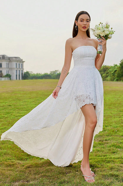 loveedsTM-Casual Strapless Lace Ruffle Holiday Dress