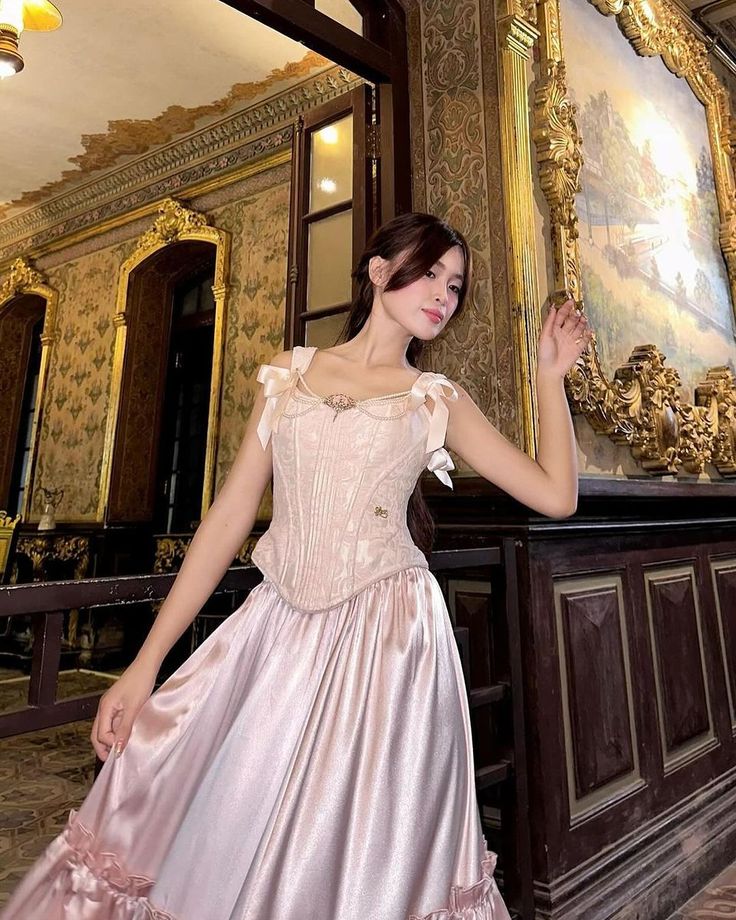 Pink vintage long satin formal Prom dress evening dress party dress gh4901