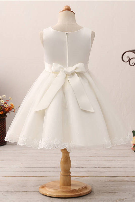 Adorable 3D Flowers Pearl Flower Girl Dress with Bow