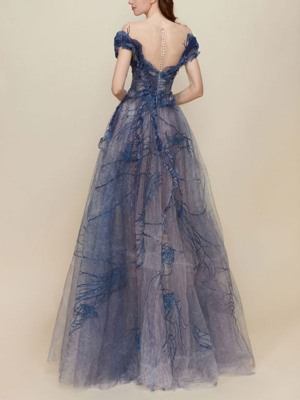 Elegant One-shoulder Mesh Women's Gowns