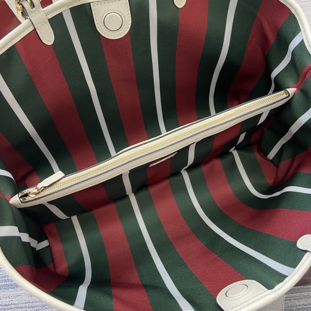 GUCCI GG EMBLEM LARGE TOTE BAG BEIGE AND WHITE COATED FABRIC 38CM 815213 FAD6L 9641