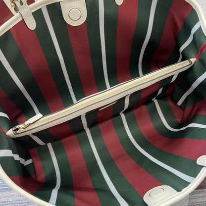 GUCCI GG EMBLEM LARGE TOTE BAG BEIGE AND WHITE COATED FABRIC 38CM 815213 FAD6L 9641