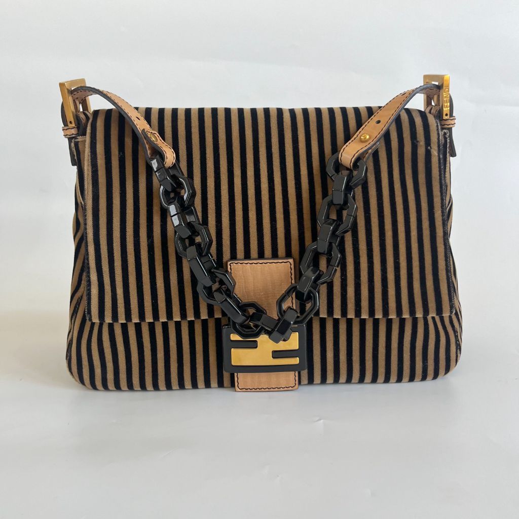 Fendi striped velvet FF flap shoulder vintage bag