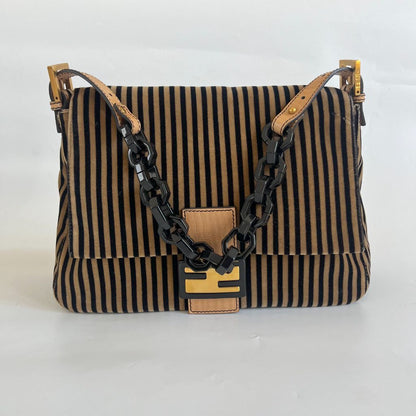 Fendi striped velvet FF flap shoulder vintage bag