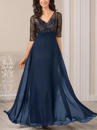 V-neck Lace Solid Color Maxi Dress