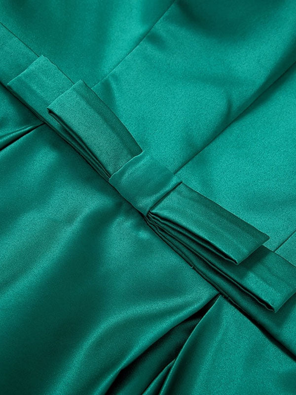 Long Sleeve V Neck Satin Evening Dress