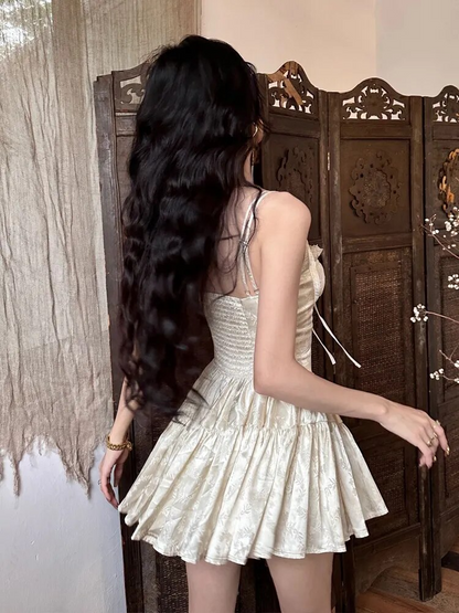 loveedsTM - Sexy Solid White Stitching Lace Bra Corset style Spaghetti Strap Mini Dress Women Backless Party Skater Short Sling Robe