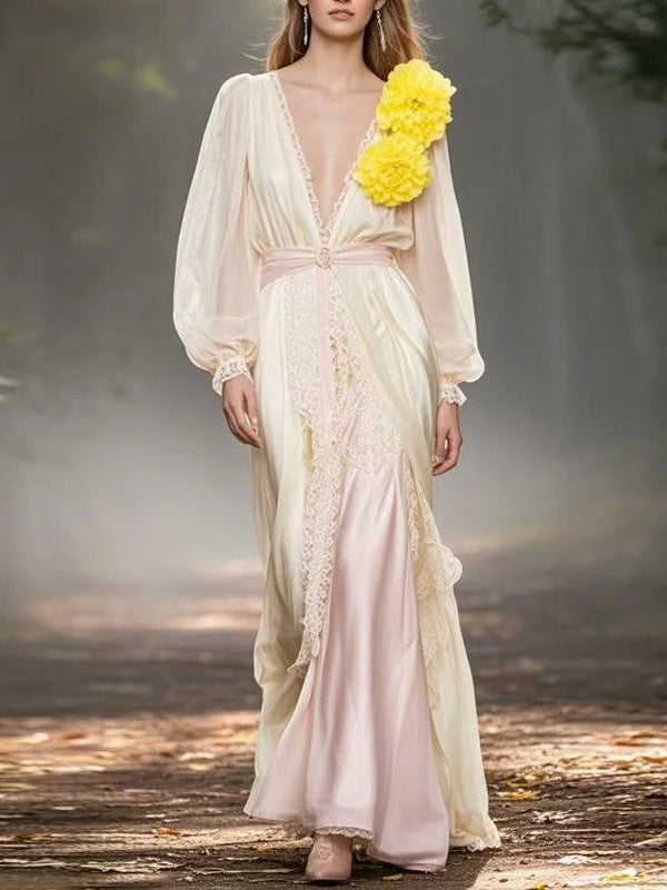 Lace Floral Stitching Temperament Women's Dress