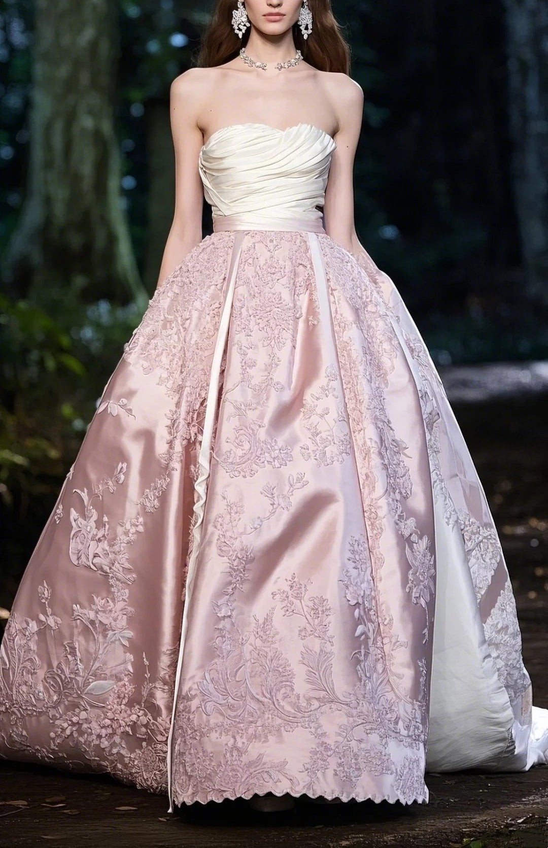 Ivory Pink Satin Long Ball Gown Evening Dress gh4785