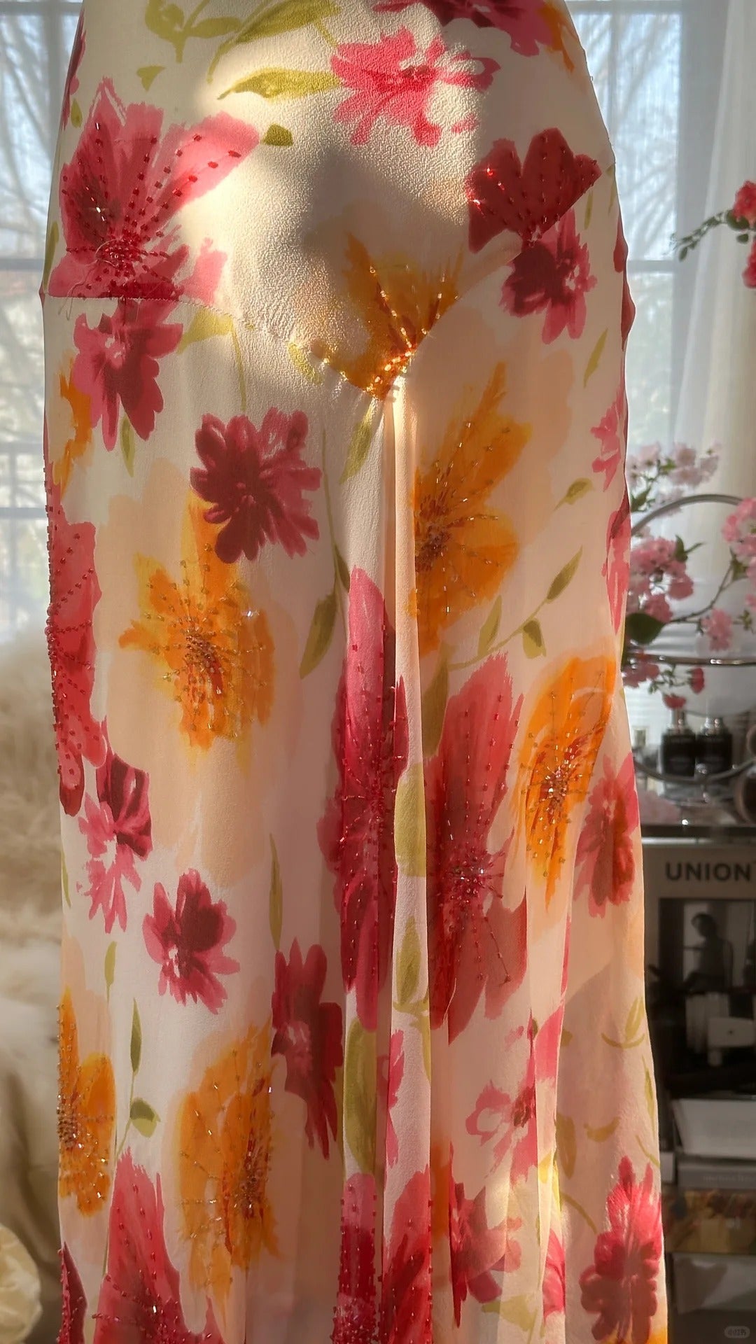 Colorful Romantic Floral Elegant Fashion Exquisite Beaded Long Chiffon Ball Dress Evening Dress Party Dress Valentine's Day Date Dress Wedding Guest Dress gh4007