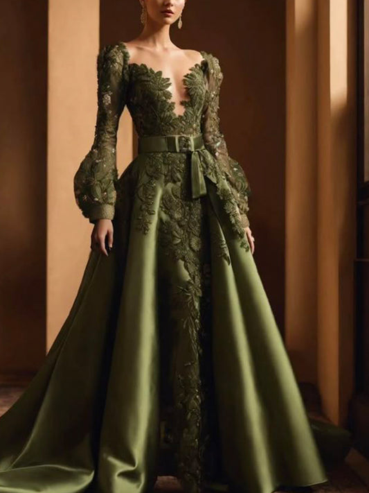 Lace Solid Color Long Sleeves Maxi Dress