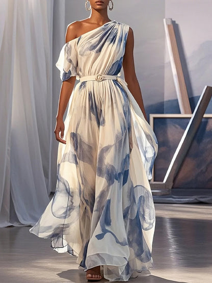 Off-shoulder Print Maxi Dress