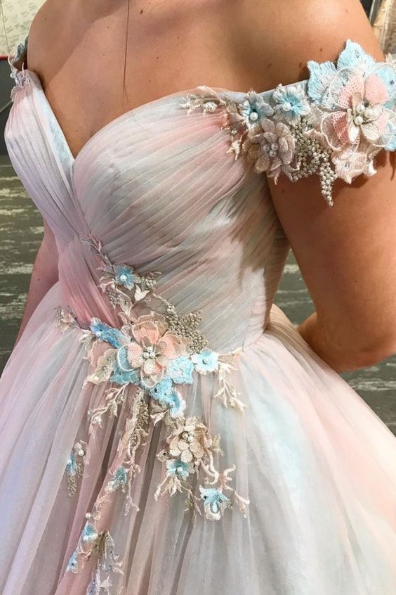 Pink strapless delicate floral applique long tulle fairy princess ball gown evening dress coming of age ceremony dress gh2278