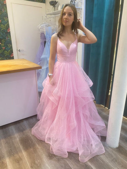 Pink fashion sweet long elegant tulle floor-length ball gown evening gown graduation gown coming of age ceremony gown gh3352