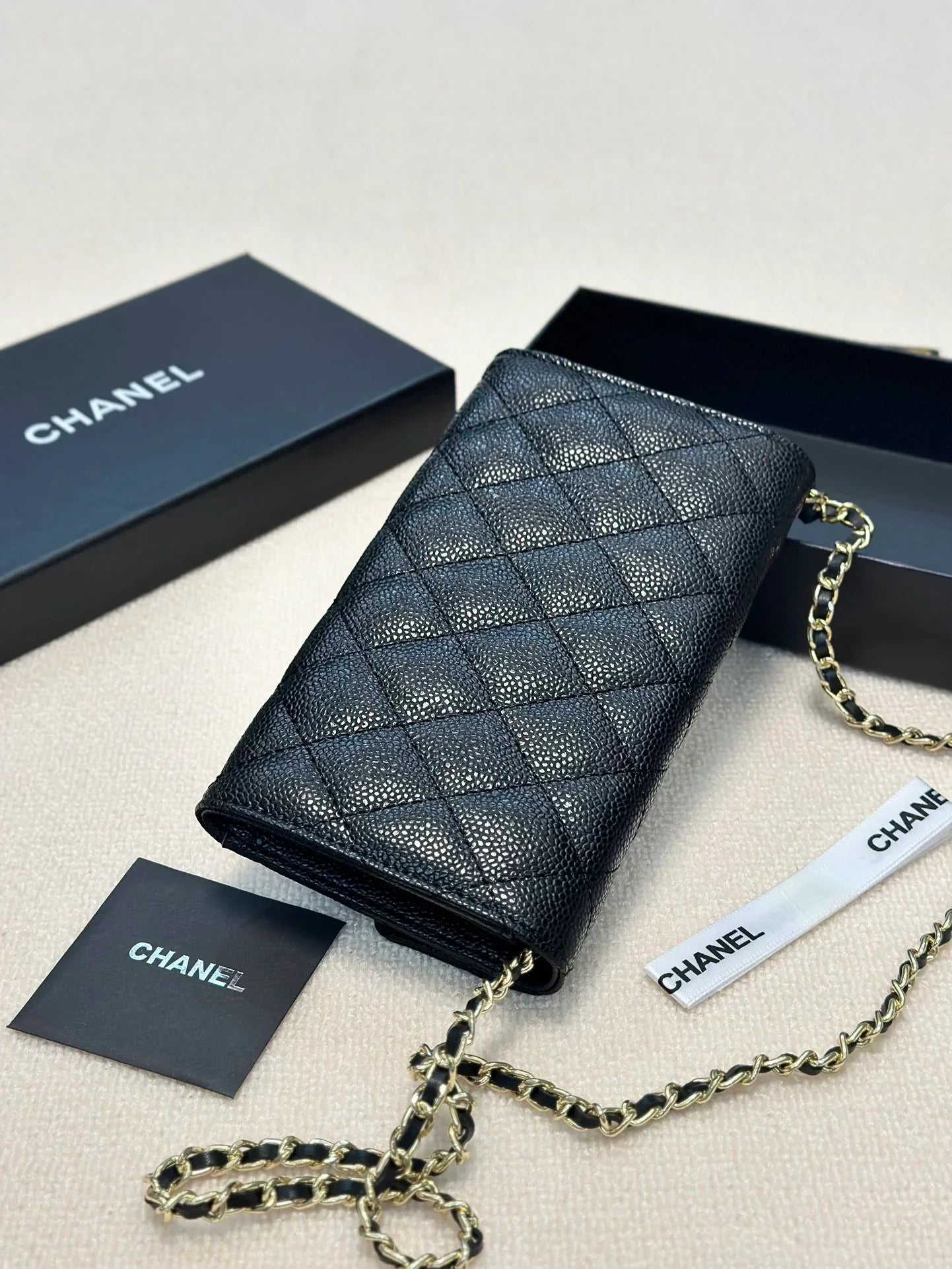 CHANEL Black Wallet Buckle Chain Bag