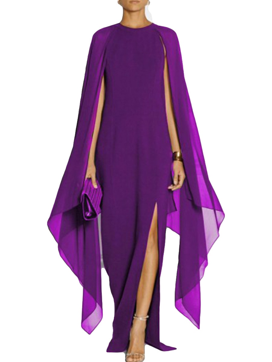 loveedsTM-Summer Maxi Dresses for Women Evening Party Chiffon Cape Sexy Long Dress Female High Slit Vestidos De Mujer Feminino Robe Femme