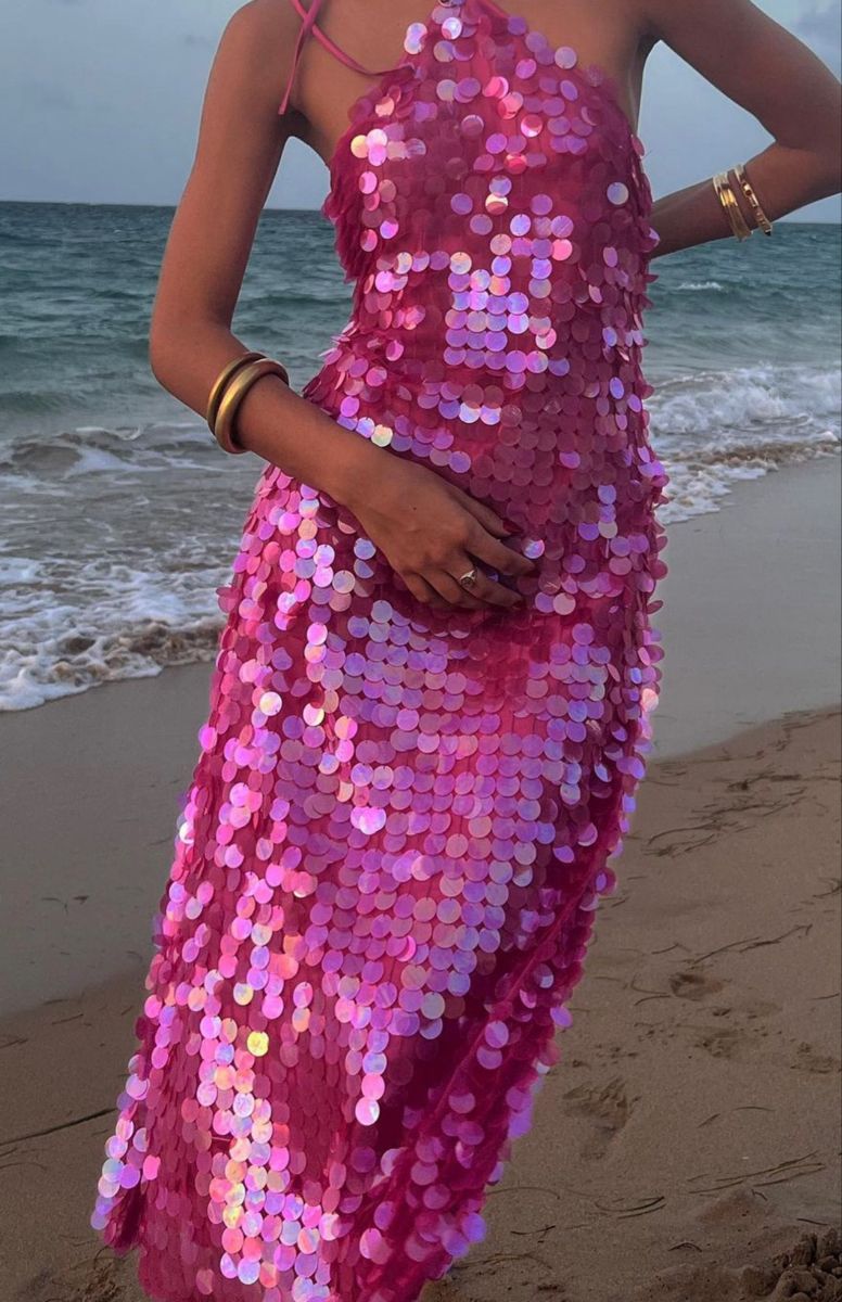 Pink Shiny Fashion Sequin Long Sling Travel Holiday/Birthday/Cocktail Party Dress gh4857