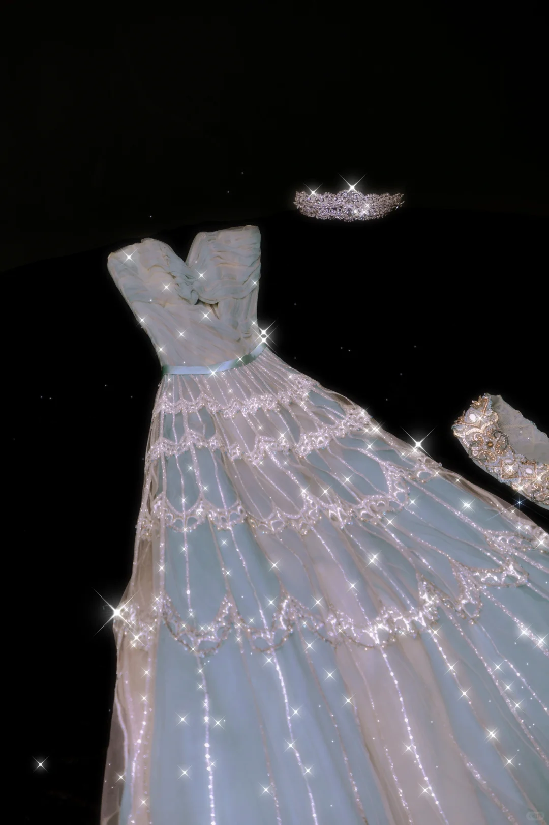 Stunning Blue A Line Strapless Beaded Tulle Prom Dress Evening Dress SH3393